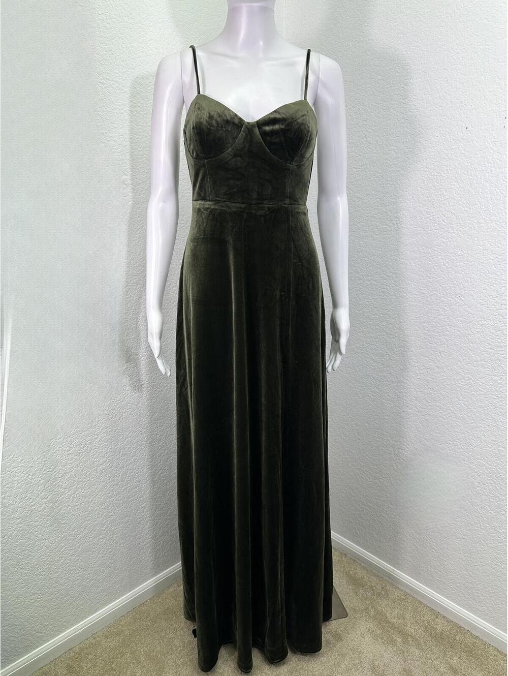 Sz S Lulu’s Olive Green Velvet Maxi Dress Bustier Fairycore Whimsigoth Forest - Picture 1 of 6